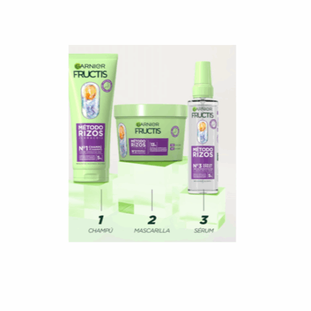 Garnier, fructis pack método rizos (Nº1 champú, Nº2 mascarilla, Nº3 serum spray)